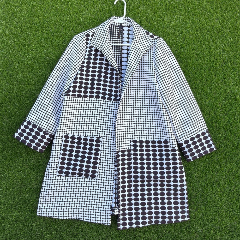 IC by Conner K Womens Small Black White Polka Dot Duster Coat Open Front Jacket